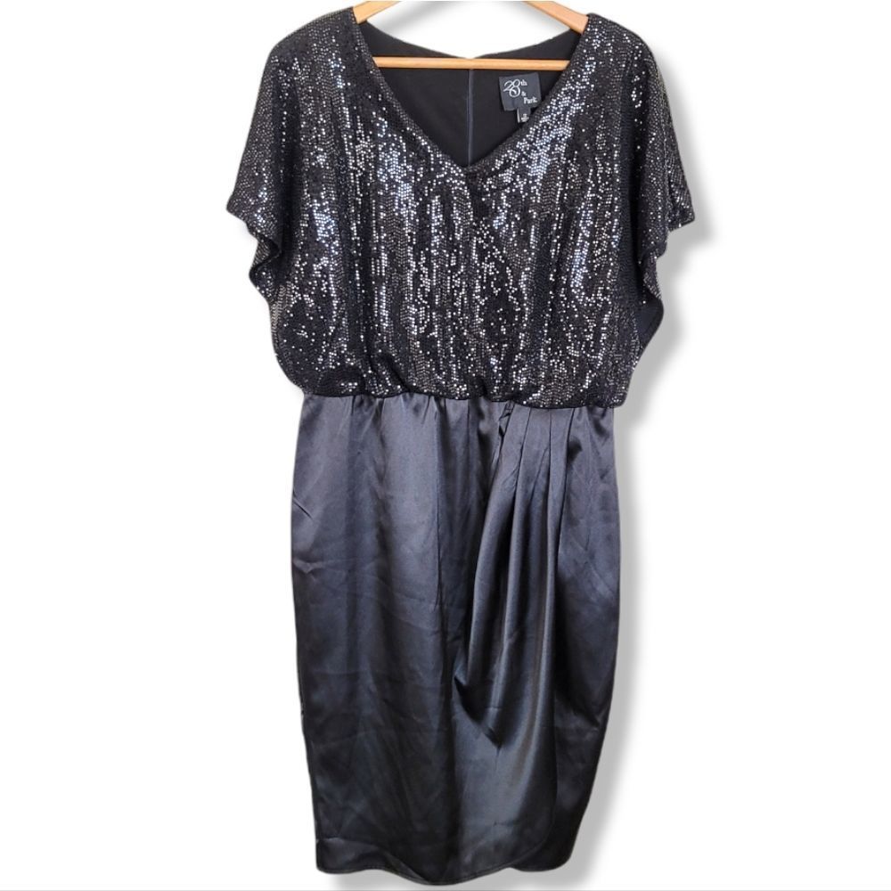 28th & Park black sequined sparkle satin flounce wrap dress size 12